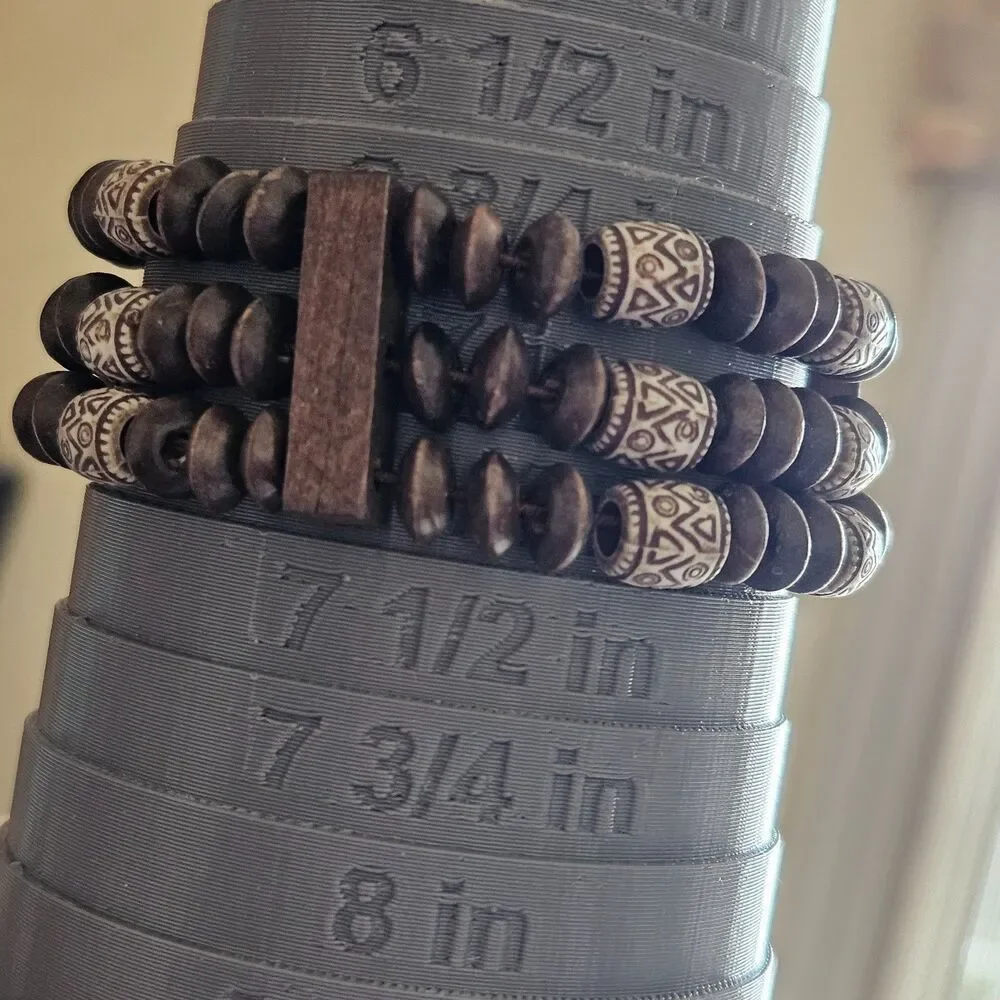 Brown and cream wood bead bracelet 7.25